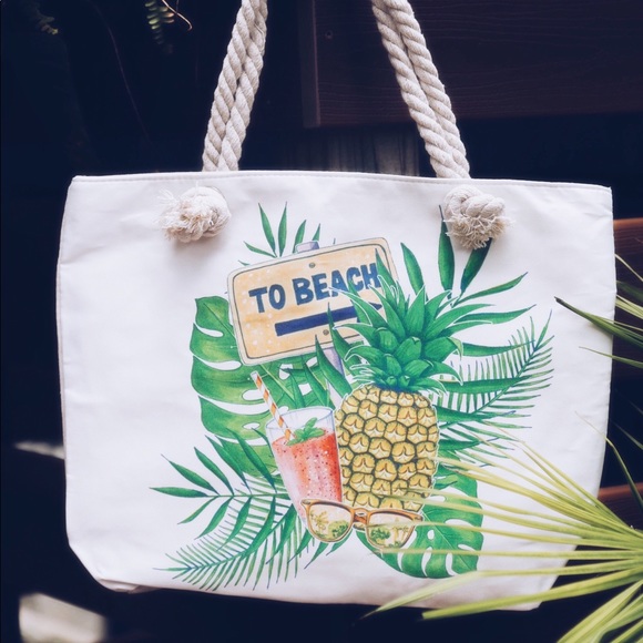 To beach pineapple canvas tote bag - Picture 2 of 3